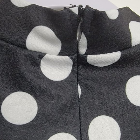Girls Mock-Neck Self-Belted Polka Dot Dress Size:11/12 Color: Black and White - Picture 5 of 7